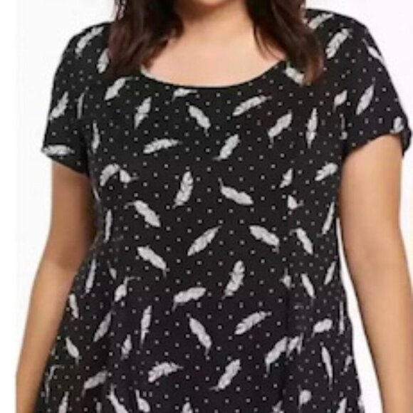Torrid Zip-Back Feather and Polka Dot Black Short Sleeve Blouse – 3X - Picture 5 of 8